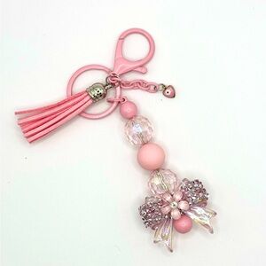 Pink Beaded Keychain with Tassel